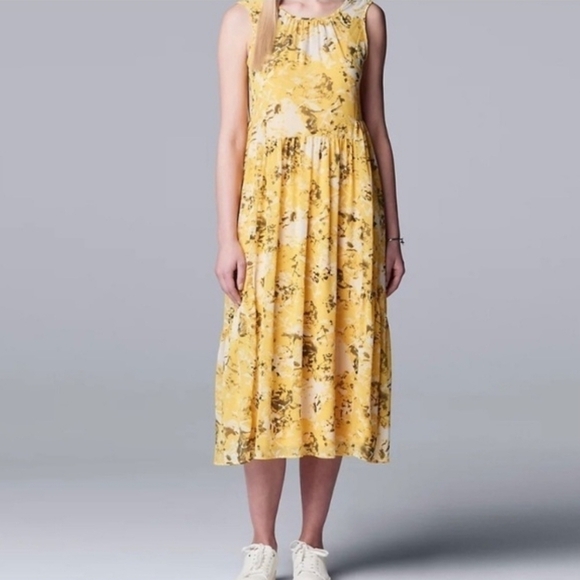 Simply Vera Vera Wang Yellow Floral Summer Midi Dress - Picture 7 of 10